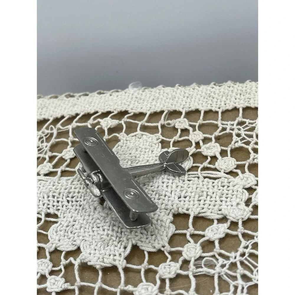 Vintage Silver Tone 3D Biplane Art Deco Aviation Airplane Costume Jewelry Brooch